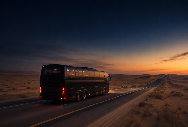 Personnel transport vehicle moving through Gulf desert during a controlled emergency extraction operation
