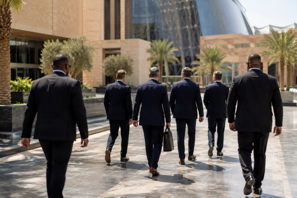 Close protection officers shadowing delegate s arriving in Riyadh for FII