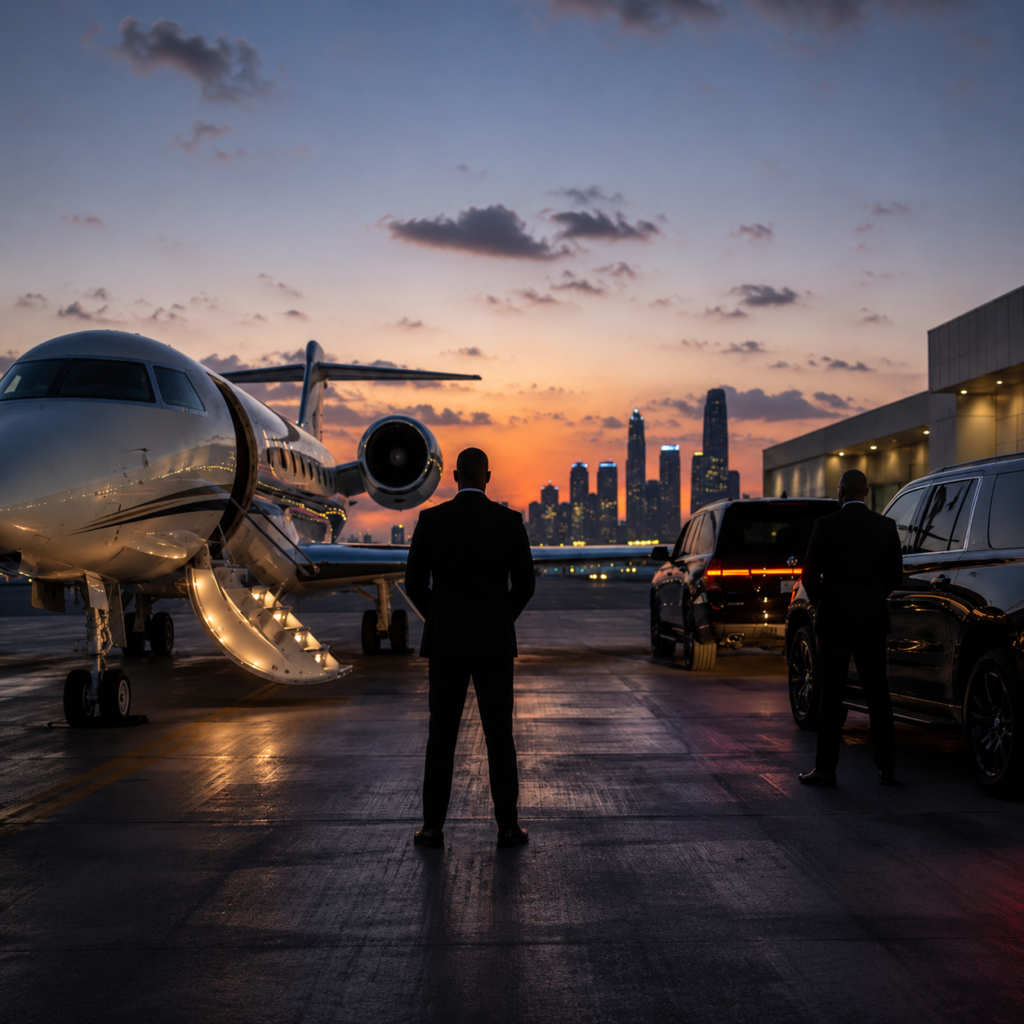 Executive Protection Riyadh with close protection officers and secure transportation vehicles.